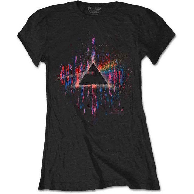 Pink Floyd: Dark Side of the Moon Pink Splatter Ladies T-Shirt (Black)