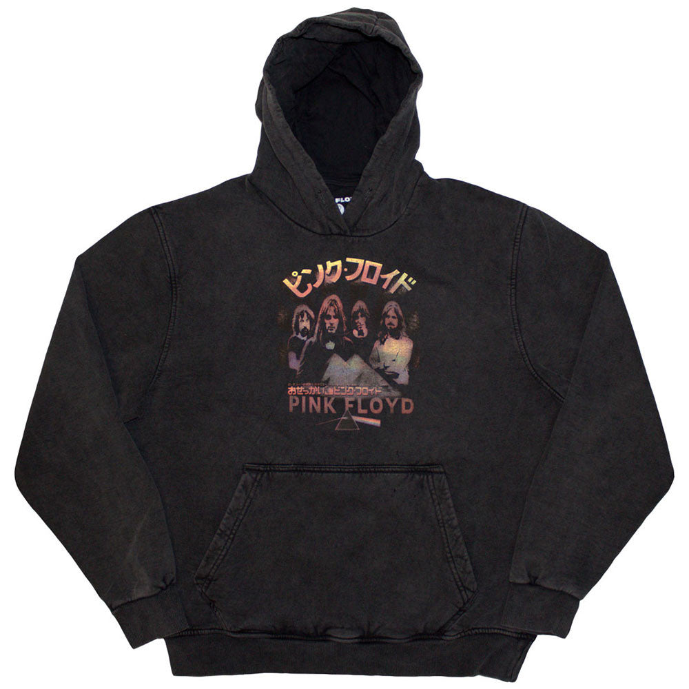 Pink Floyd Unisex Stone Wash Pullover Hoodie: Japan Poster (Charcoal Grey) (Wash Collection)