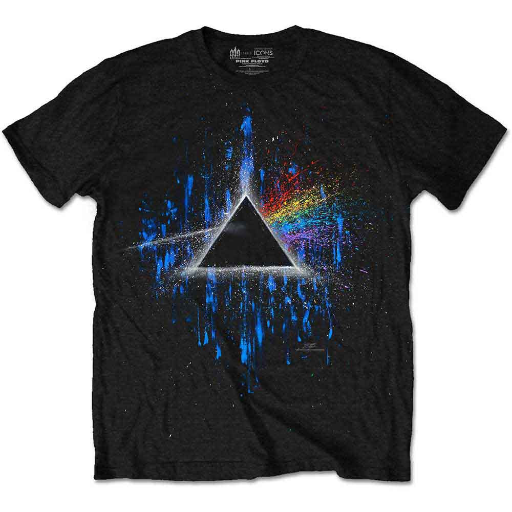 Pink Floyd: Dark Side of the Moon Blue Splatter Unisex T-Shirt (Black)