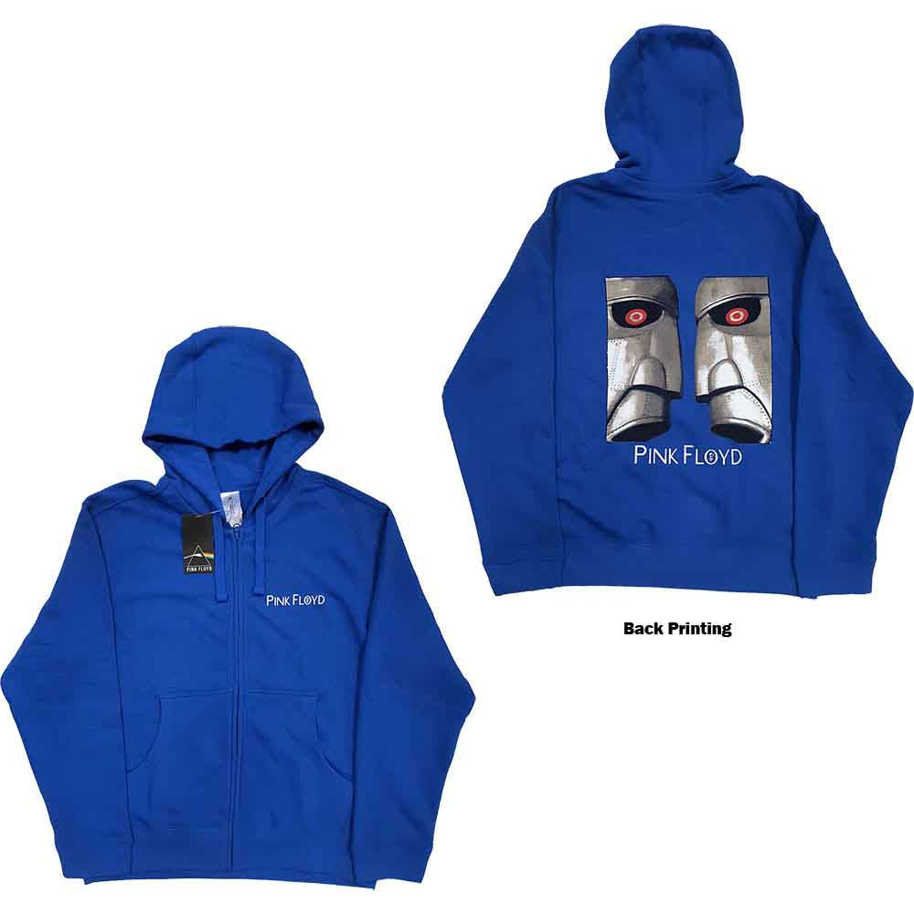 Pink Floyd Unisex Zipped Hoodie: Metal Heads Close Up (Blue) (Back Print)