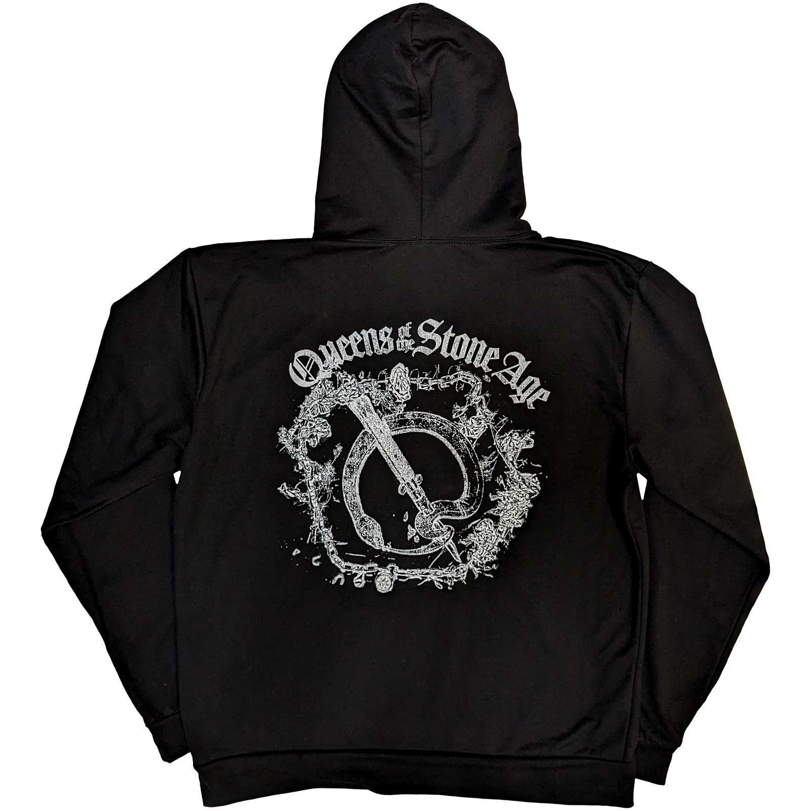 Queens Of The Stone Age Unisex Pullover Hoodie: Floral Chains (Black) (Back Print)