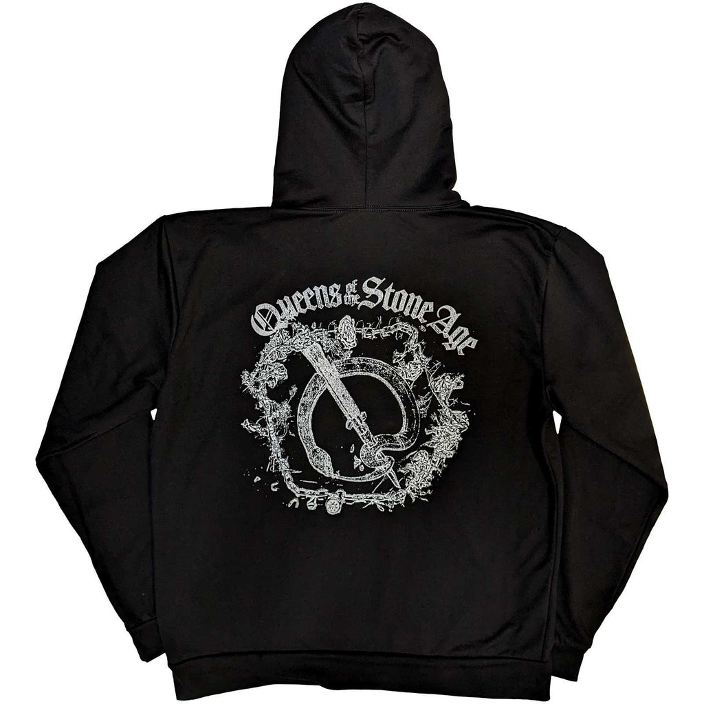 Queens Of The Stone Age Unisex Pullover Hoodie: Floral Chains (Black) (Back Print)