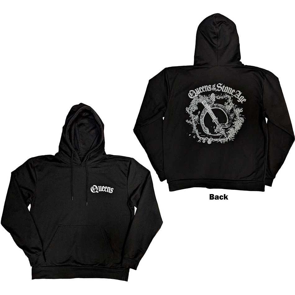 Queens Of The Stone Age Unisex Pullover Hoodie: Floral Chains (Black) (Back Print)
