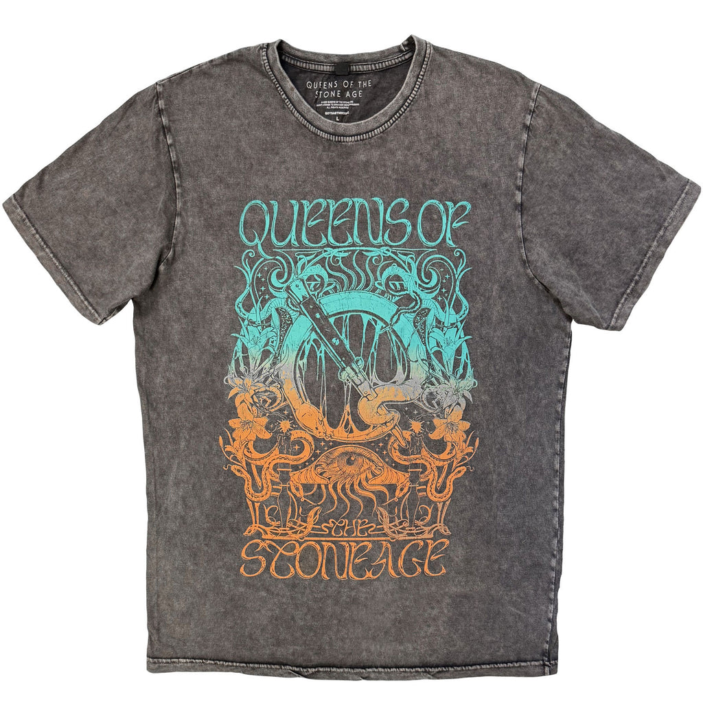 Queens Of The Stone Age Unisex Stone Wash T-Shirt: Montage (Charcoal Grey)