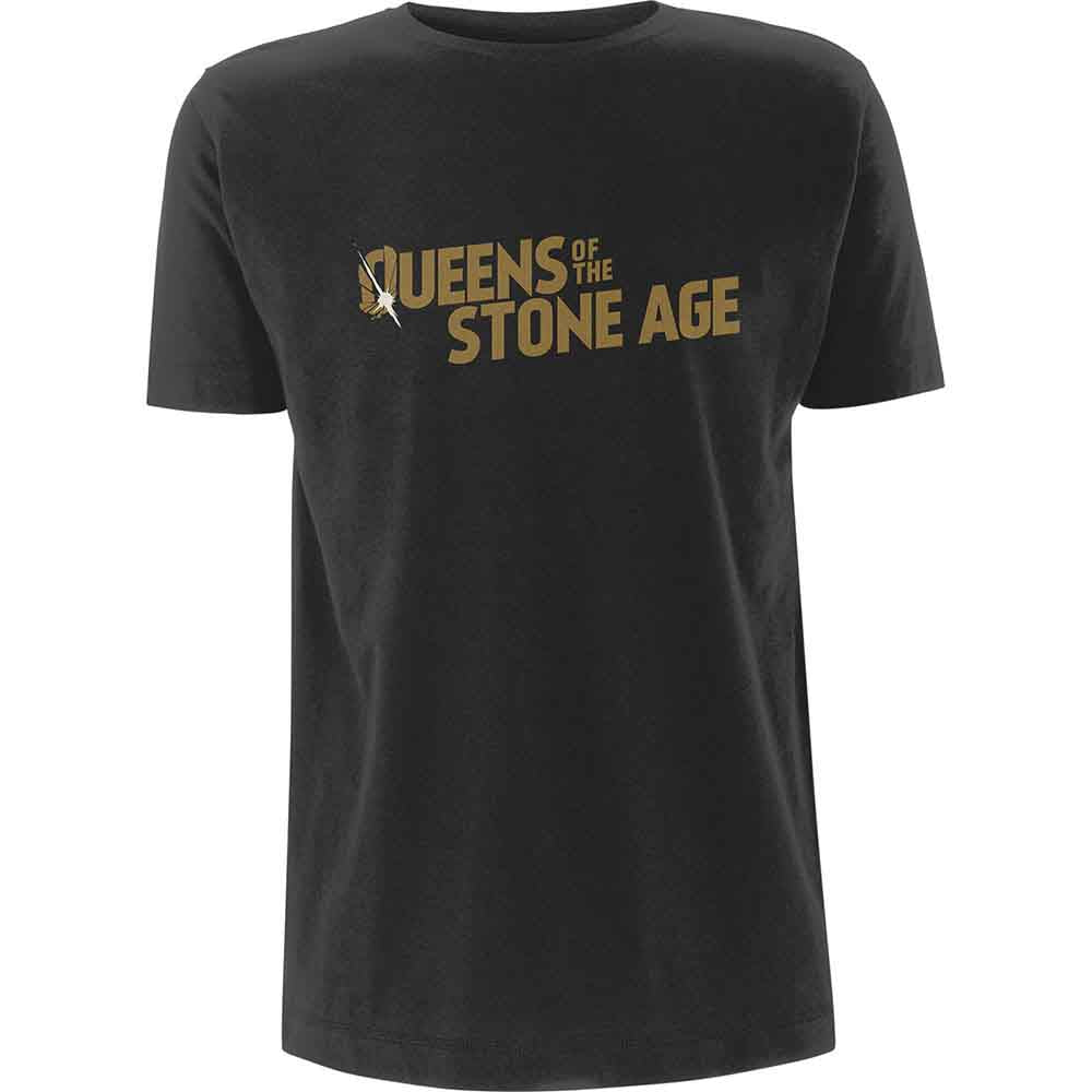 Queens Of The Stone Age Unisex T-Shirt: Metallic Text Logo (Grey)
