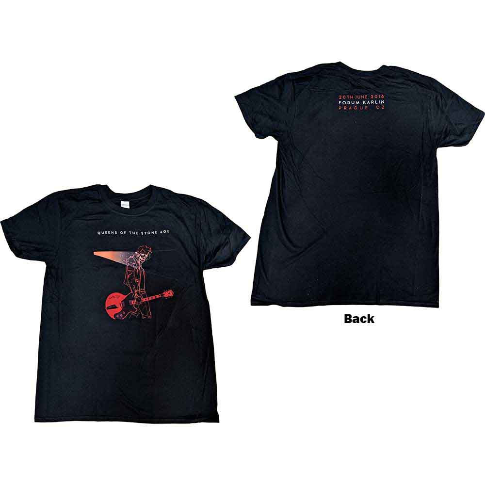 Queens Of The Stone Age Unisex T-Shirt: Prague 2018 (Black) (Back Print & Ex-Tour)