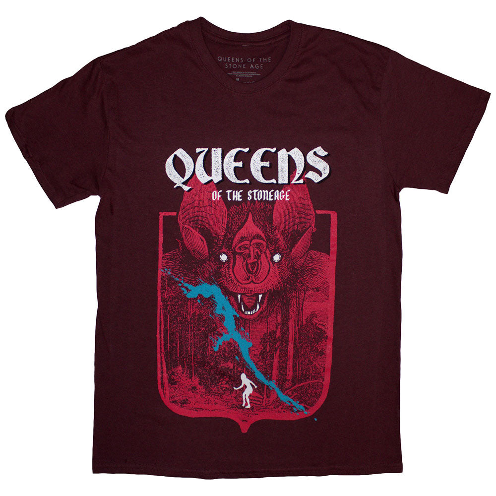 Queens Of The Stone Age Unisex T-Shirt: Bat (Maroon Red)