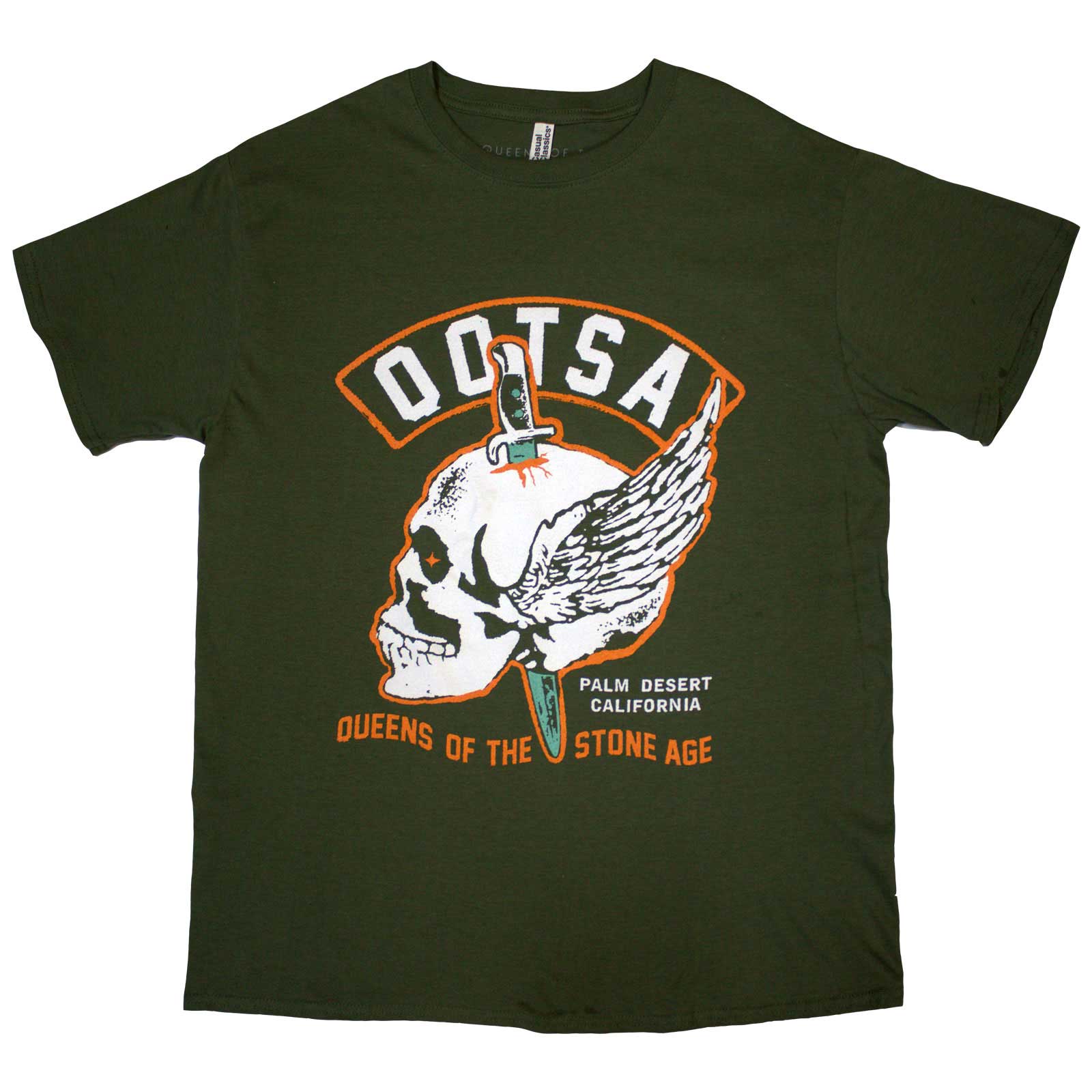 Queens Of The Stone Age Unisex T-Shirt: Winged Skull (Green)