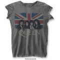 Queen Ladies Burnout T-Shirt: Vintage Union Jack (Charcoal Grey) (LOS)