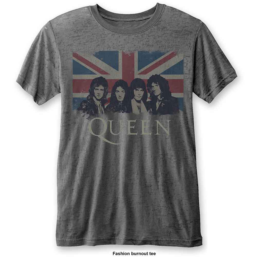 Queen Unisex Burnout T-Shirt: Vintage Union Jack (Charcoal Grey)