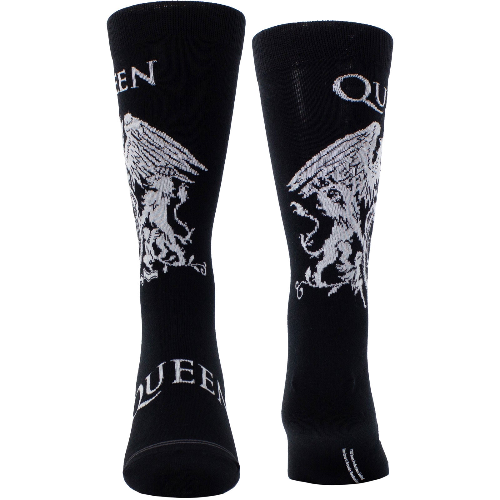 Queen Unisex Crew Socks: White Crest (Black)  (UK Size 6.5 - 11)