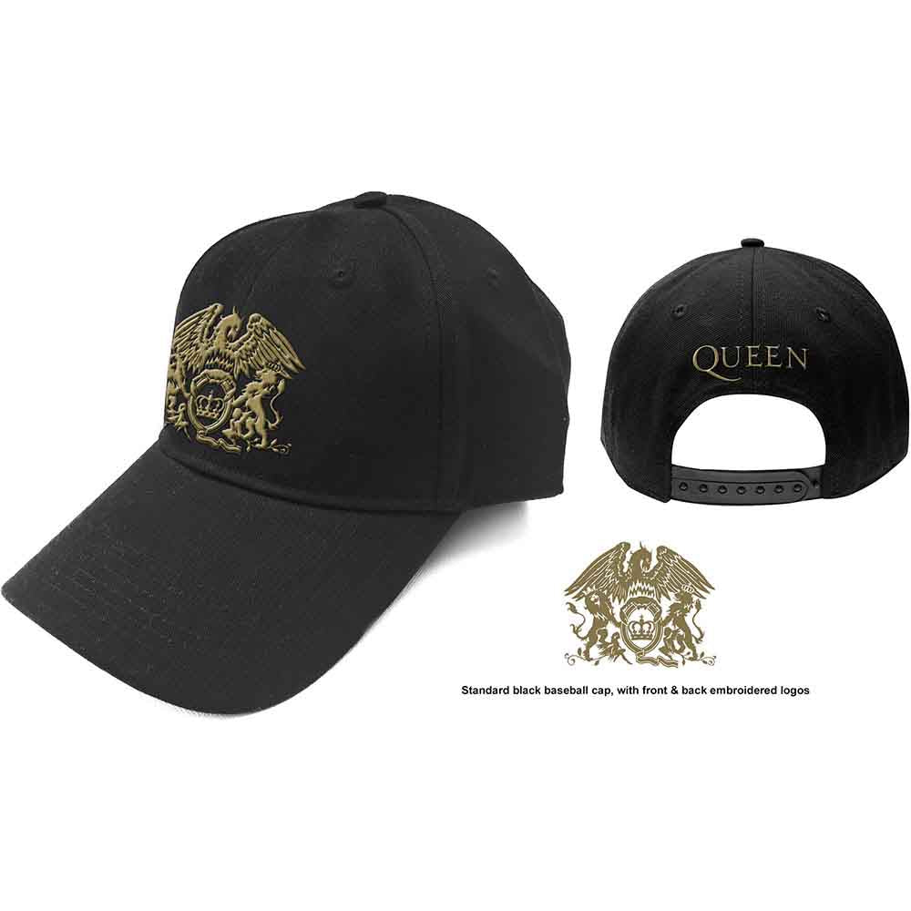 Queen Unisex Baseball Cap: Gold Classic Crest (Black)