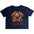 Queen Ladies Crop Top: Classic Crest (Denim Blue)