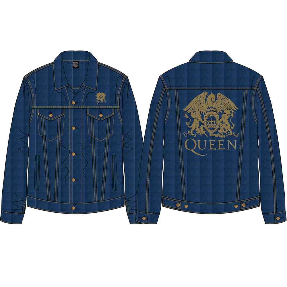 Queen Unisex Denim Jacket: Classic Crest (Denim Blue) (Back Print)