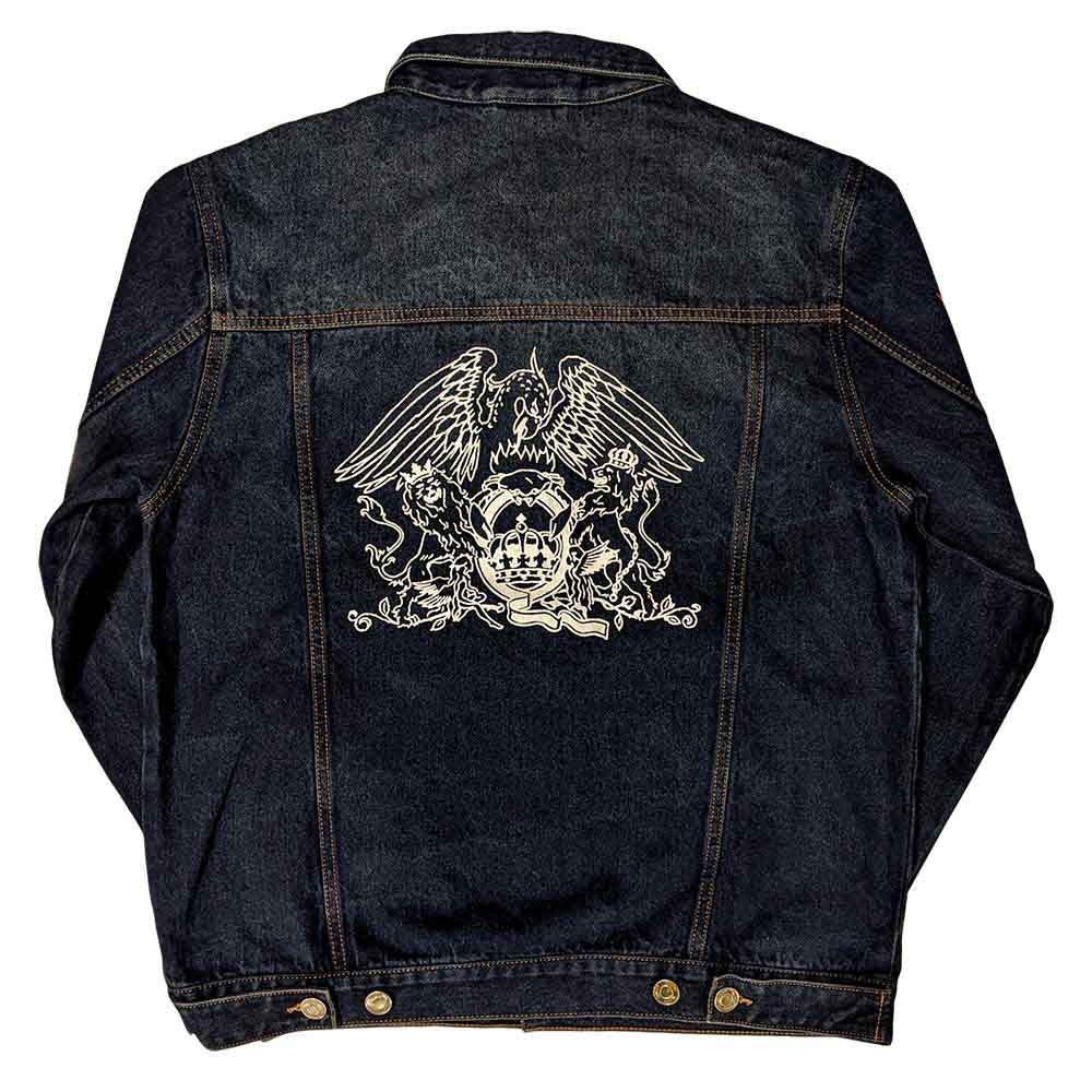Queen Unisex Denim Jacket: White Crest (Denim Blue) (Back Print)