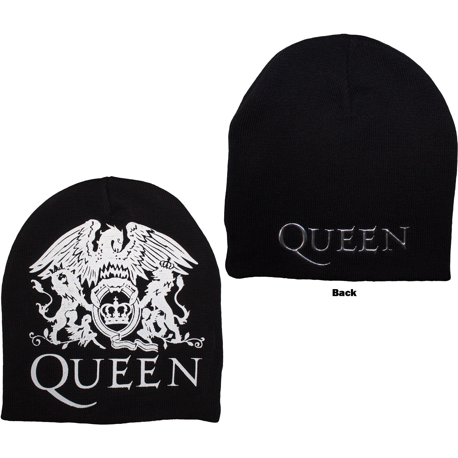 Queen Unisex Beanie Hat: Crest (Black) (Back Print)