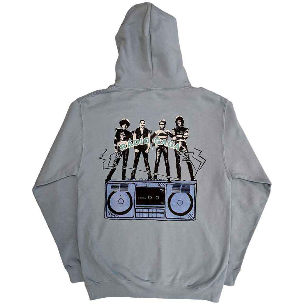 Queen Unisex Pullover Hoodie: Radio Ga Ga (Light Blue) (Back Print)