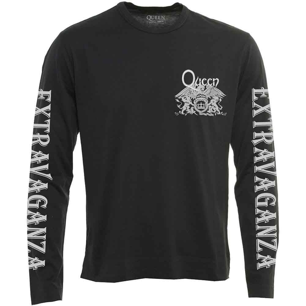 Queen Unisex Long Sleeve T-Shirt: Extravaganza (Black) (Sleeve Print)