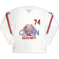 Queen Unisex Long Sleeve T-Shirt: Killer Queen '74 Stripes (White) (Sleeve Print)