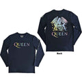 Queen Unisex Long Sleeve T-Shirt: Rainbow Crest (Denim Blue) (Back & Sleeve Print)