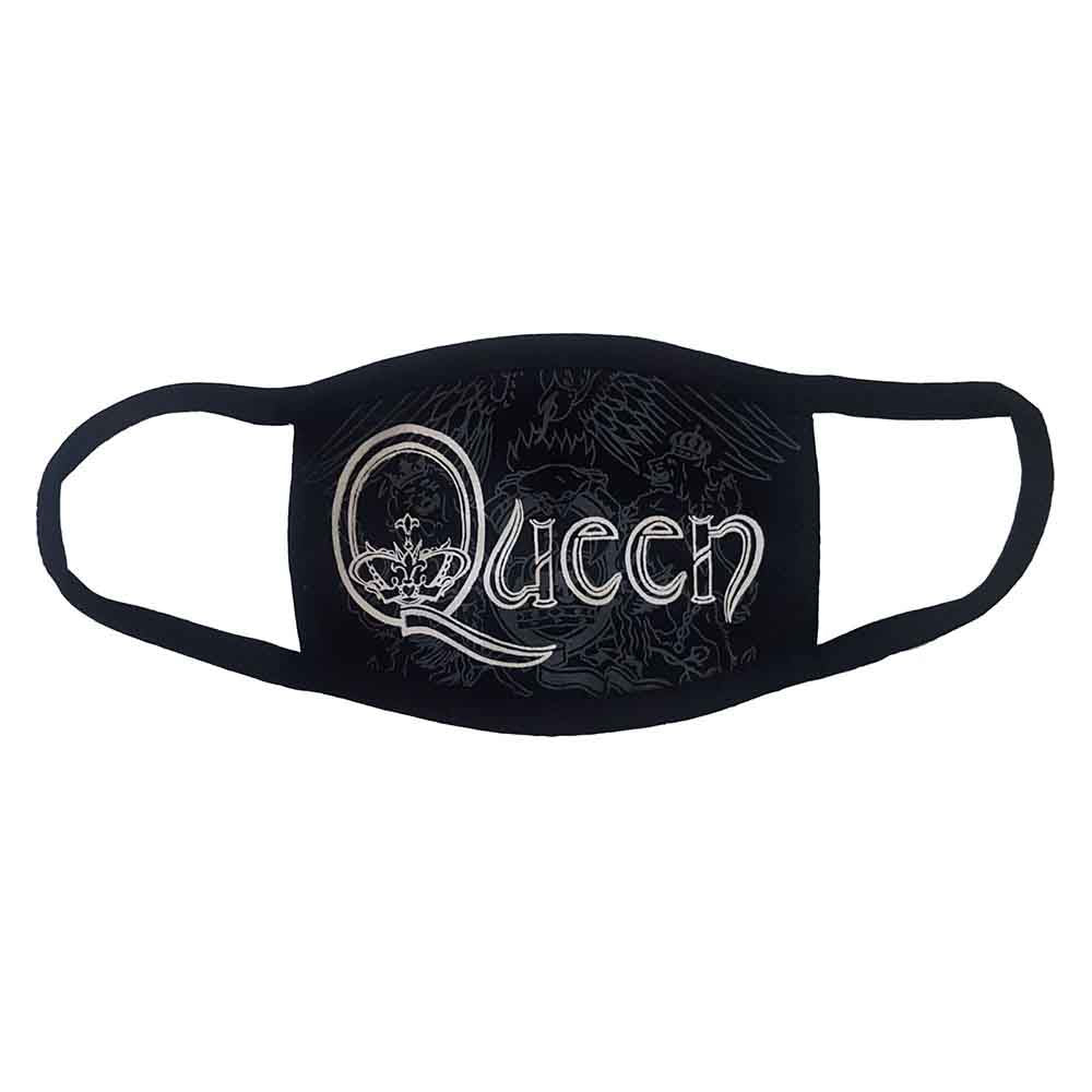 Queen Face Mask: White Retro Logo (Black)