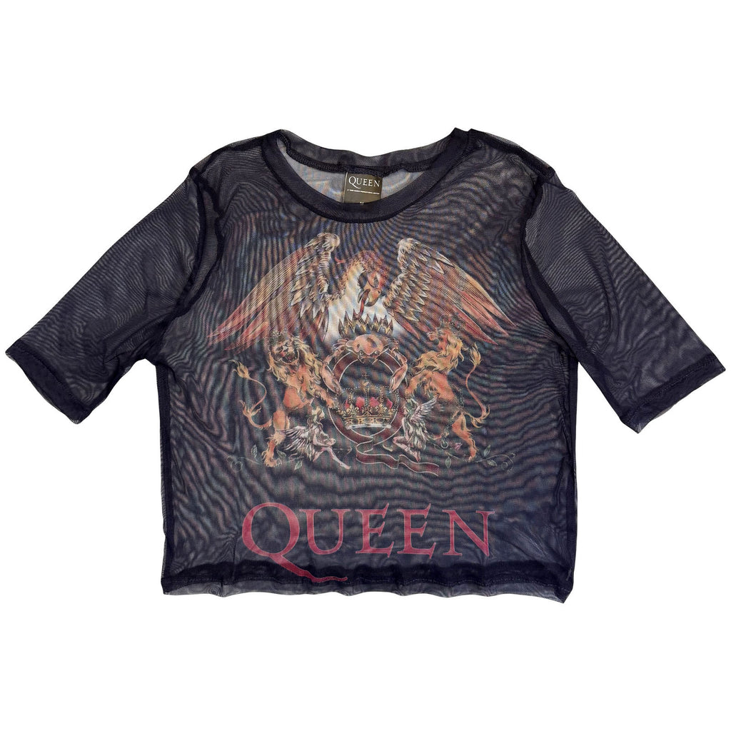 Queen Ladies Mesh Crop Top: Classic Crest (Navy)