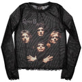 Queen Ladies Long Sleeve Mesh Crop Top: Bo Rhap Classic (Black)