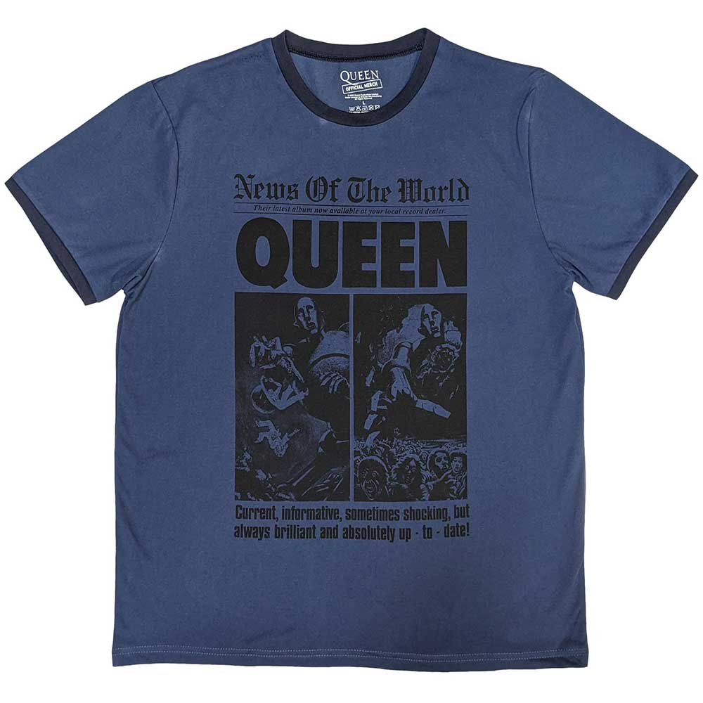 Queen Unisex Ringer T-Shirt: News of the World 40th Front Page (Denim Blue)