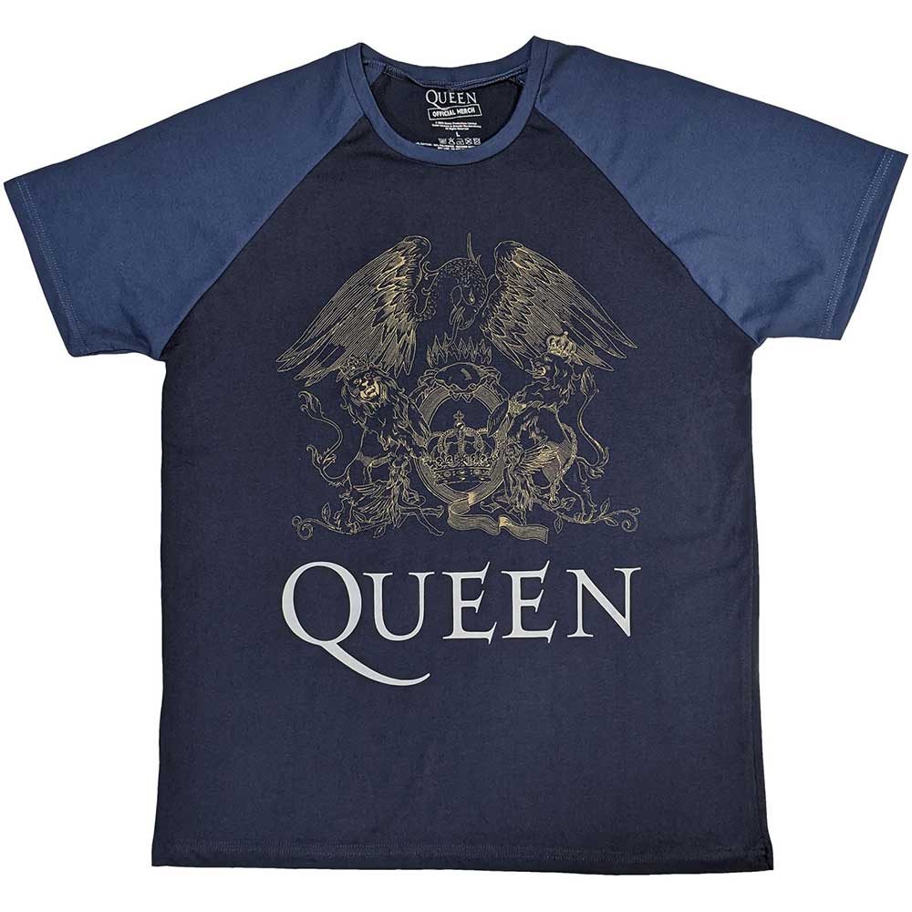 Queen Unisex Raglan T-Shirt: Crest (Navy Blue & Denim Blue)
