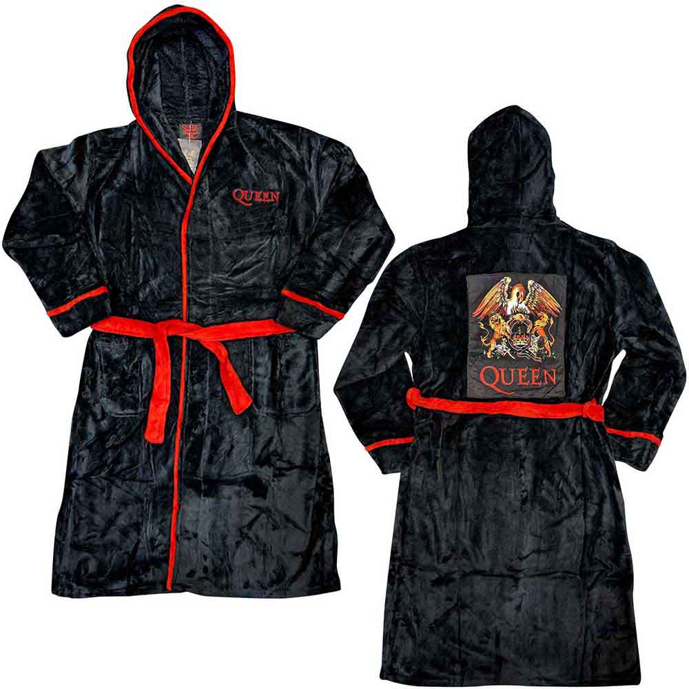 Queen Unisex Bathrobe: Classic Crest (Black) (Back Print)