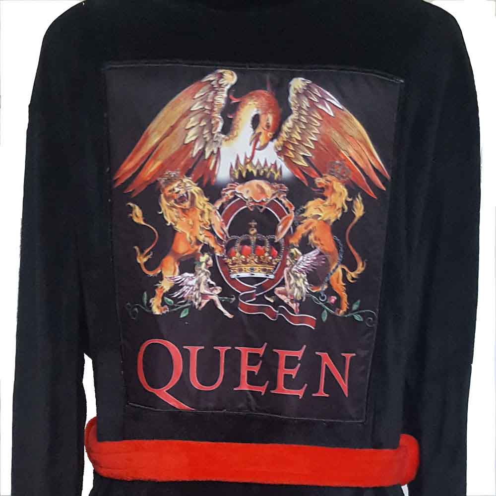 Queen Unisex Bathrobe: Classic Crest (Black) (Back Print)