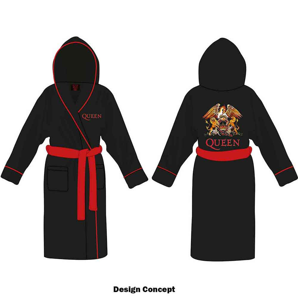 Queen Unisex Bathrobe: Classic Crest (Black) (Back Print)