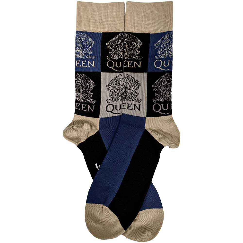 Queen Unisex Ankle Socks: Crest Blocks (Navy Blue) (UK Size 4 - 7)