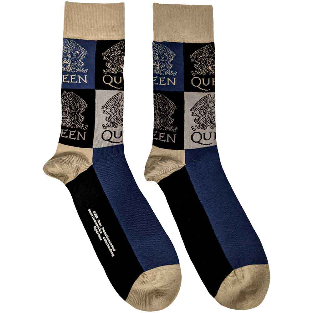 Queen Unisex Ankle Socks: Crest Blocks (Navy Blue) (UK Size 7 - 11)
