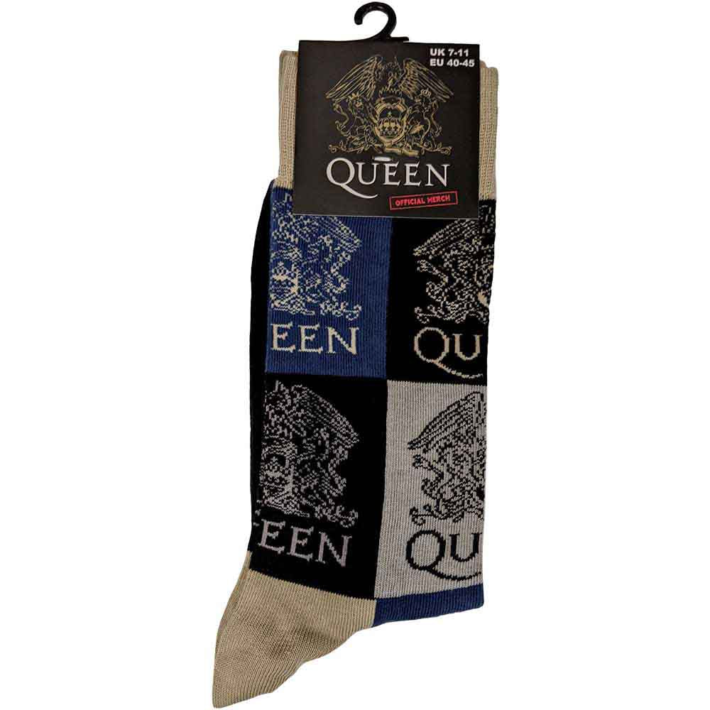 Queen Unisex Ankle Socks: Crest Blocks (Navy Blue) (UK Size 7 - 11)