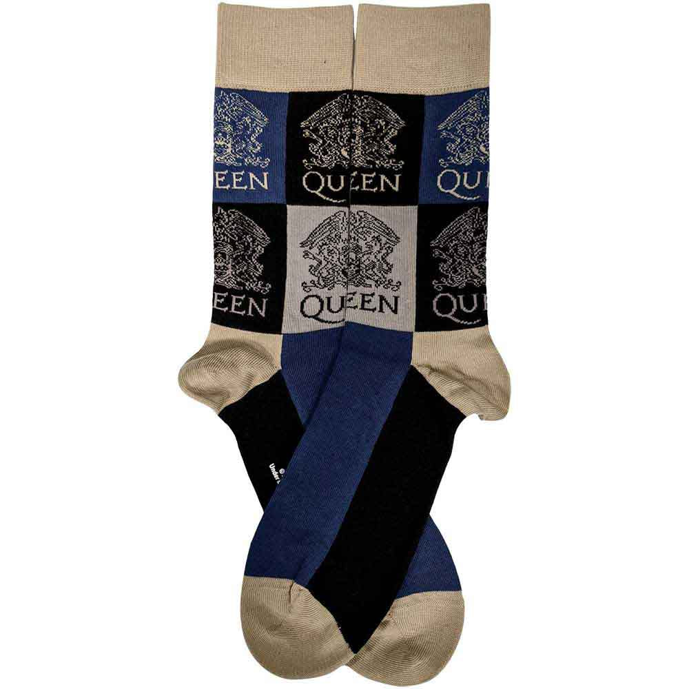 Queen Unisex Ankle Socks: Crest Blocks (Navy Blue) (UK Size 7 - 11)
