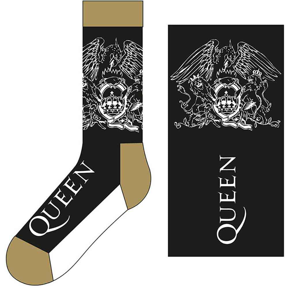 Queen Unisex Ankle Socks: Crest & Logo (Black) (UK Size 7 - 11)