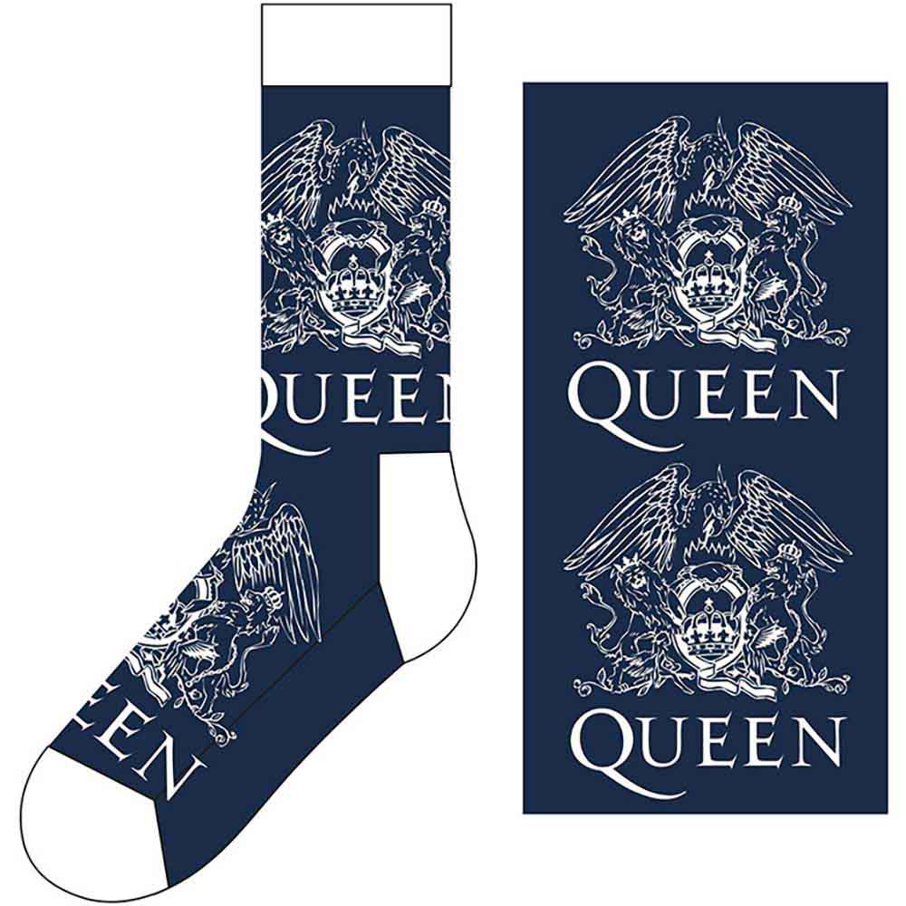 Queen Unisex Ankle Socks: White Crests (Navy Blue) (UK Size 7 - 11)