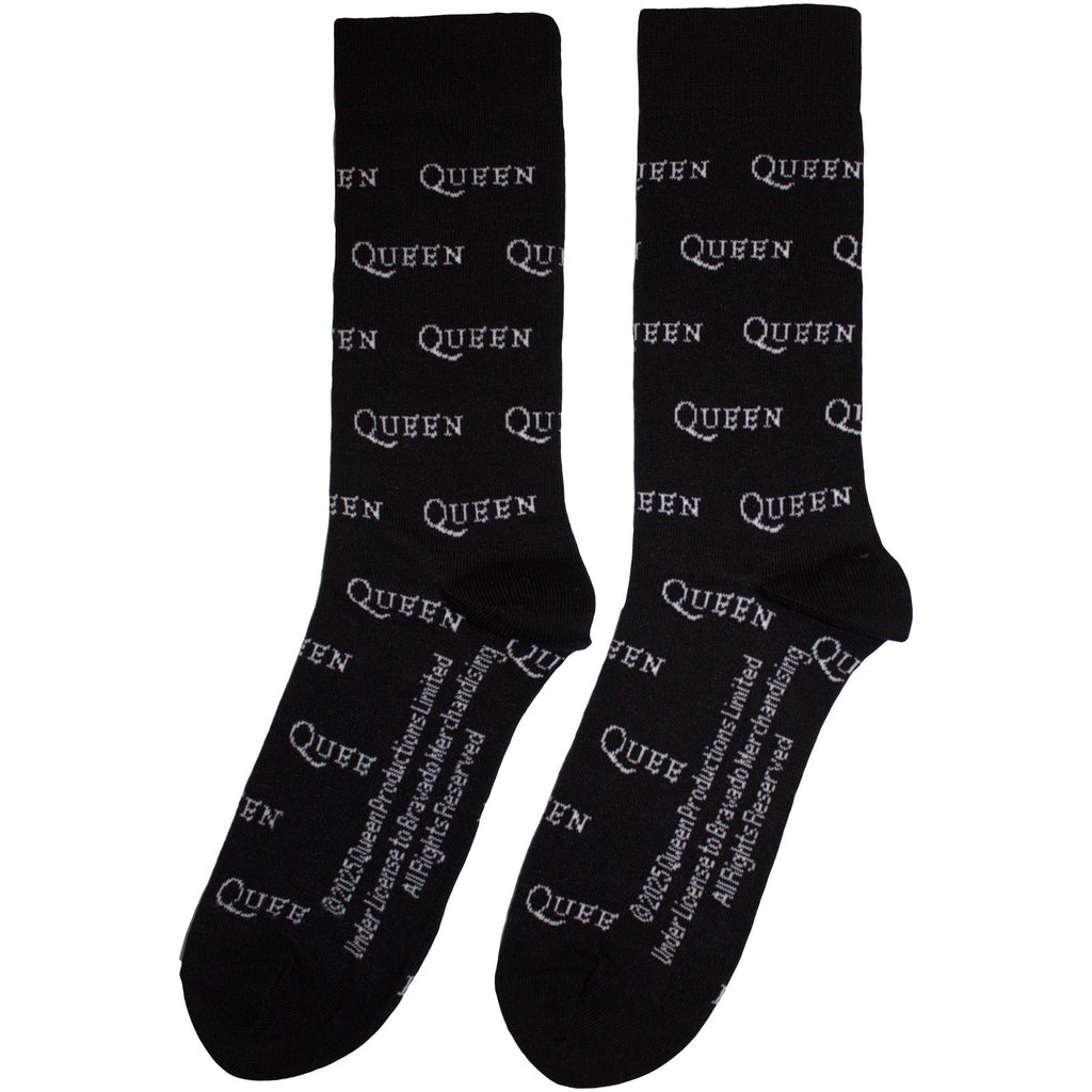 Queen Unisex Ankle Socks: Logo Repeat Mono (Black) (UK Size 6 - 11)