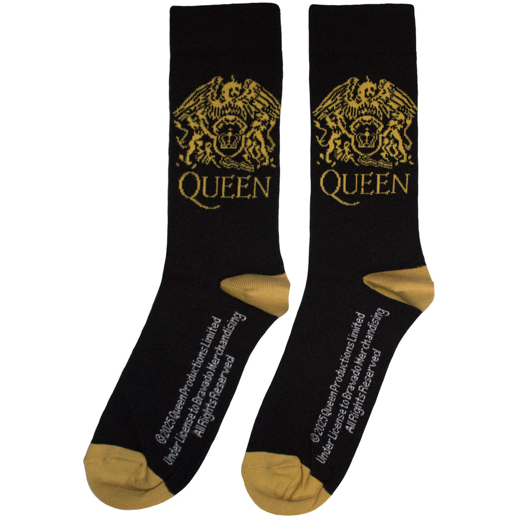 Queen Unisex Ankle Socks: Gold Crest (Black) (UK Size 6 - 11)
