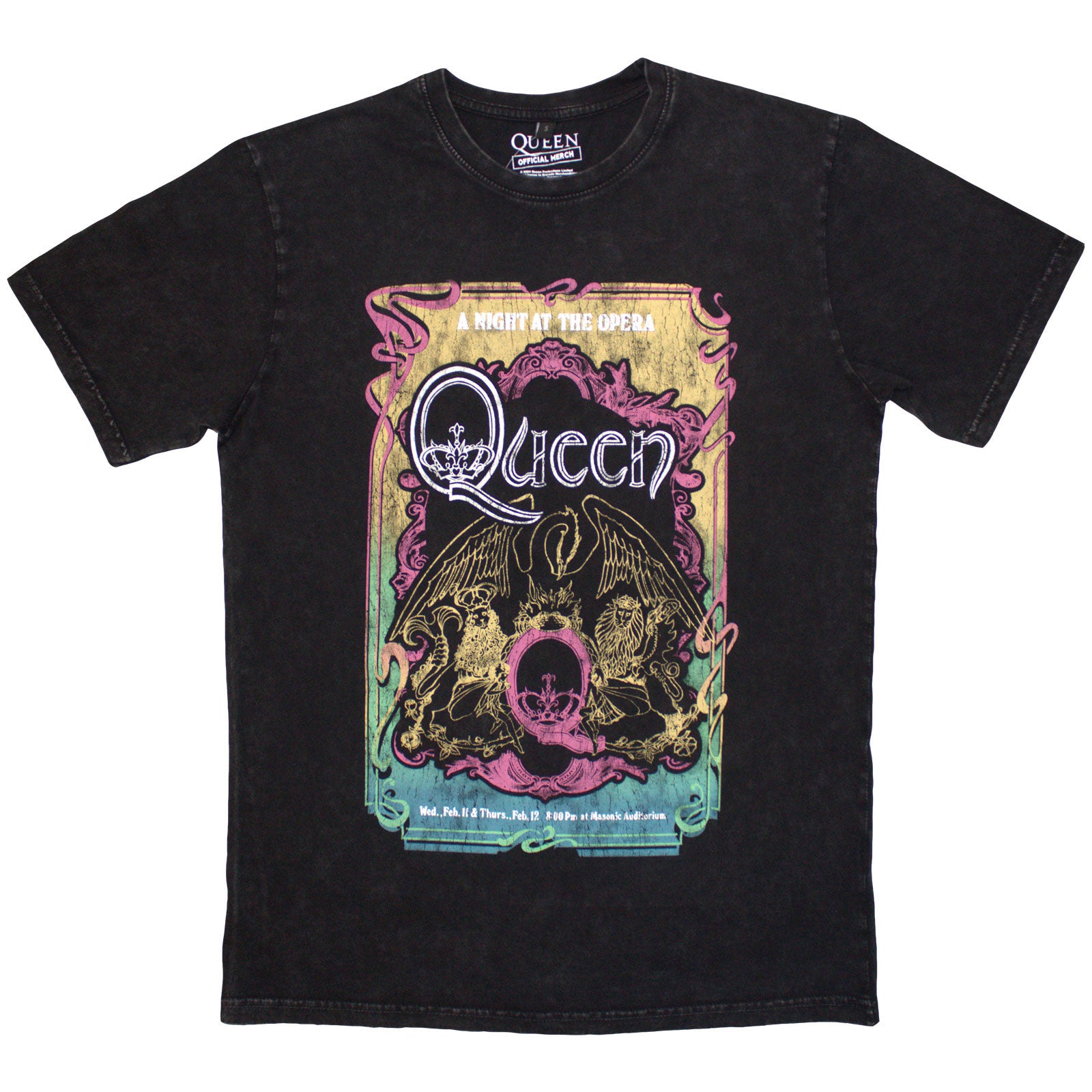 Queen Unisex Stone Wash T-Shirt: A Night At The Opera Tour '76 (Black)