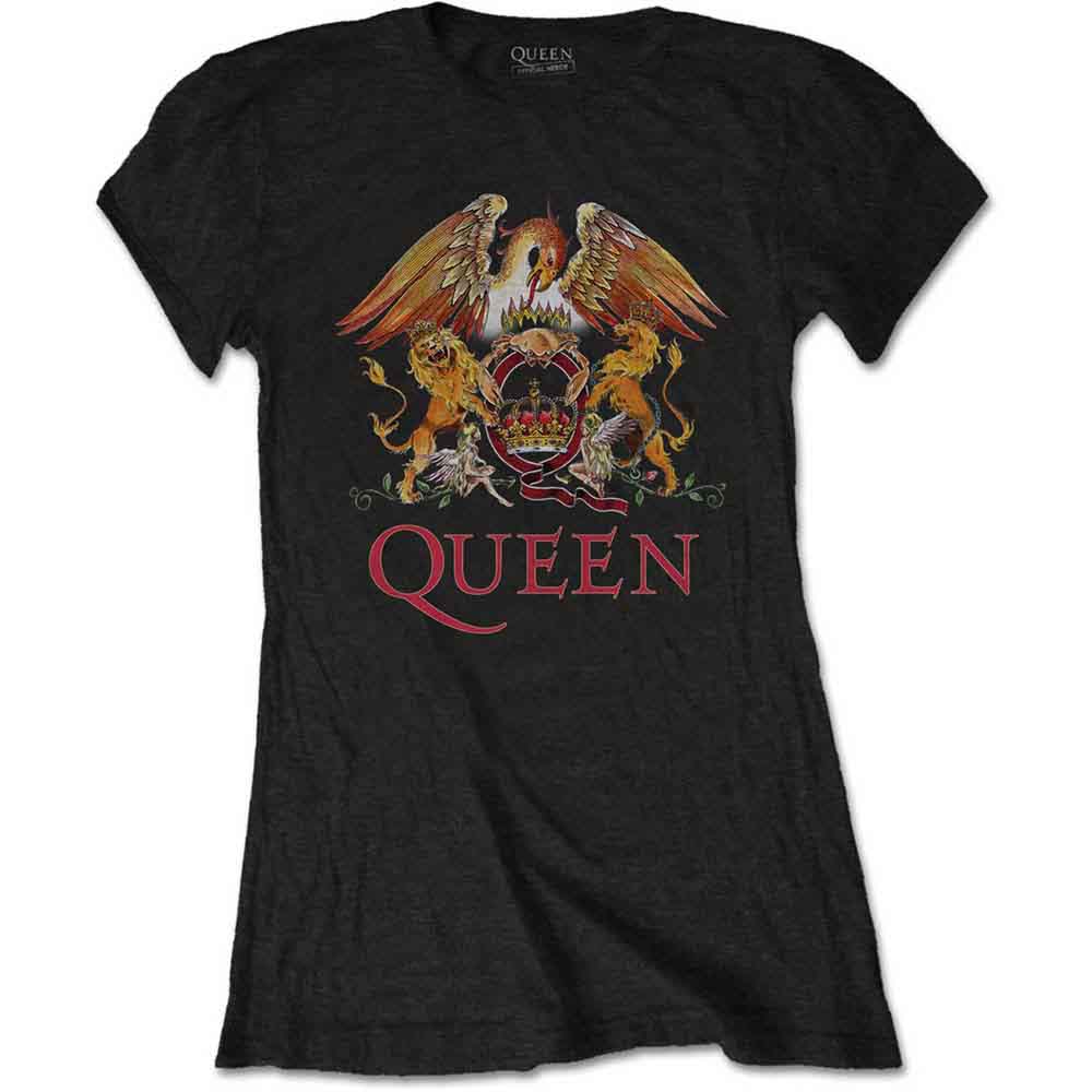 Queen Ladies T-Shirt: Classic Crest (Black)