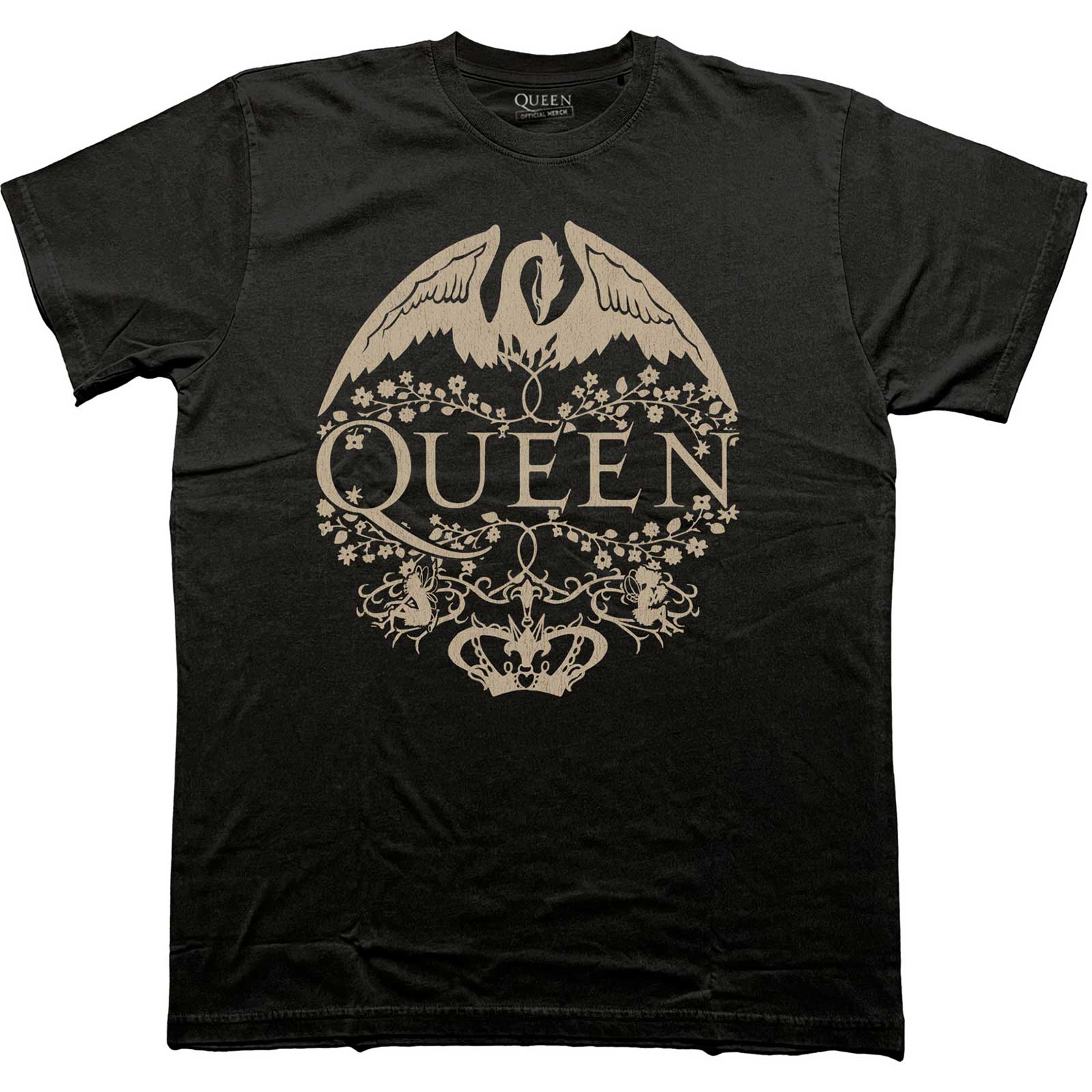 Queen Unisex T-Shirt: Floral Crest Mono (Black)