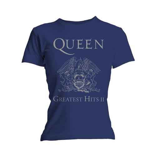 Queen Ladies T-Shirt: Greatest Hits II (Blue) (Skinny Fit)