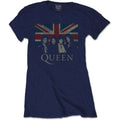 Queen Ladies T-Shirt: Vintage Union Jack (Navy Blue)