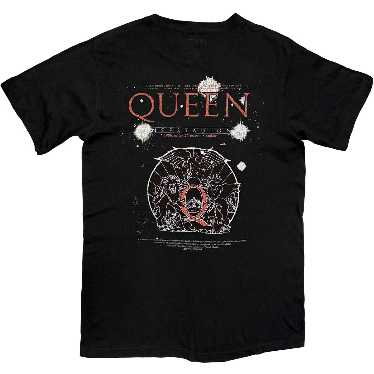Queen Unisex T-Shirt: Budapest Iconic Poster Crest (Black) (Back Print)