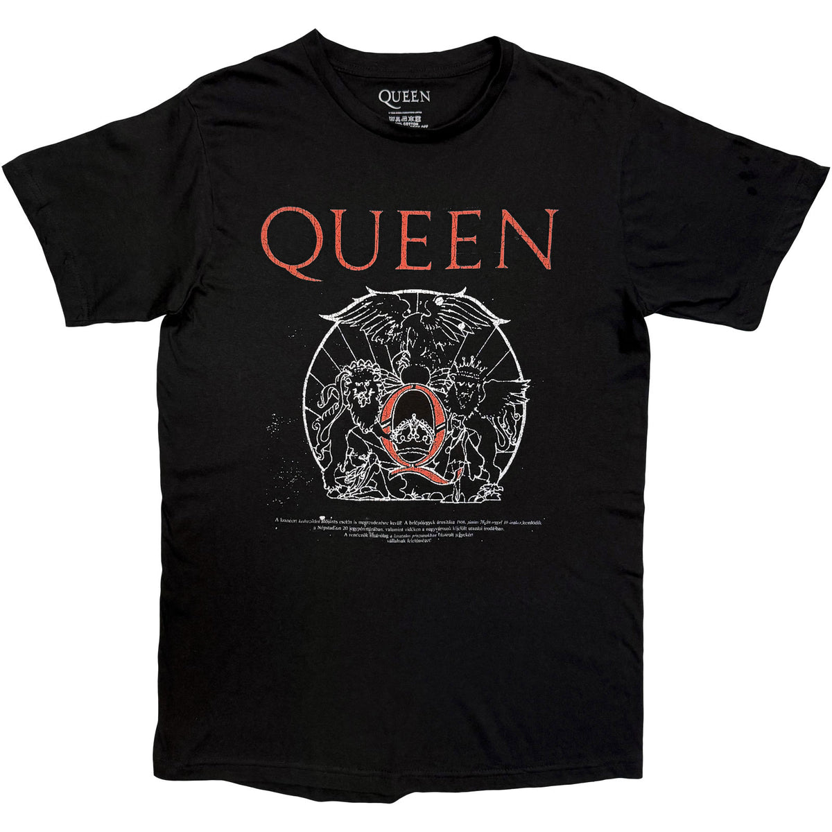 Queen Unisex T-Shirt: Budapest Iconic Poster Crest (Black) (Back Print)