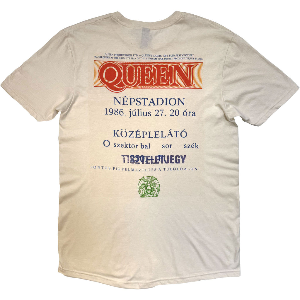 Queen Unisex T-Shirt: Budapest Ticket (Natural) (Back Print)
