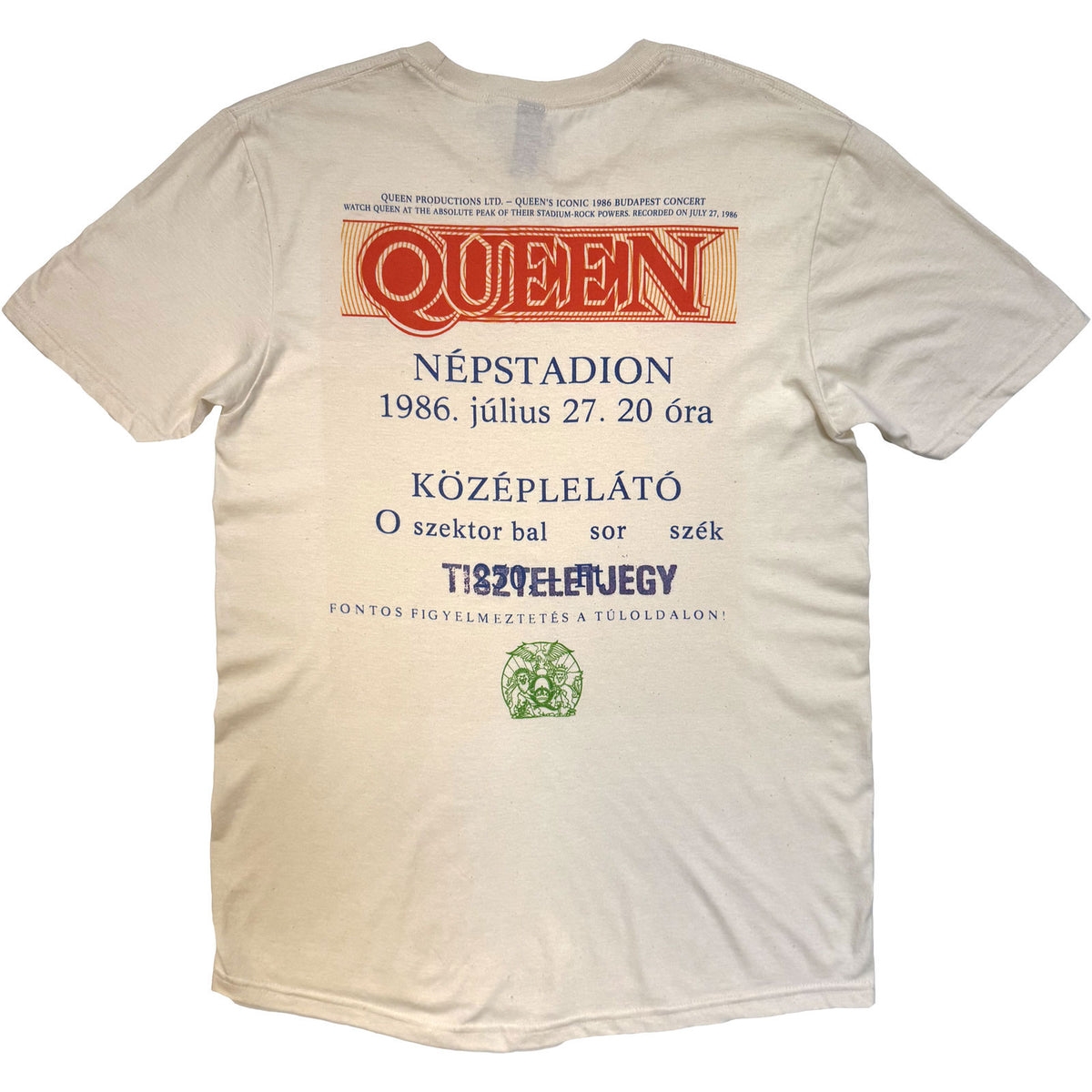 Queen Unisex T-Shirt: Budapest Ticket (Natural) (Back Print)