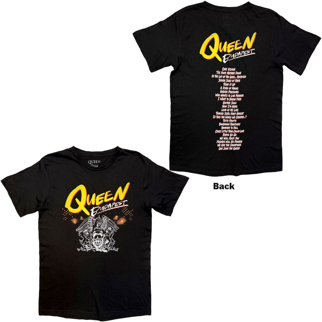 Queen Unisex T-Shirt: Budapest Budapest Setlist (Black) (Back Print)